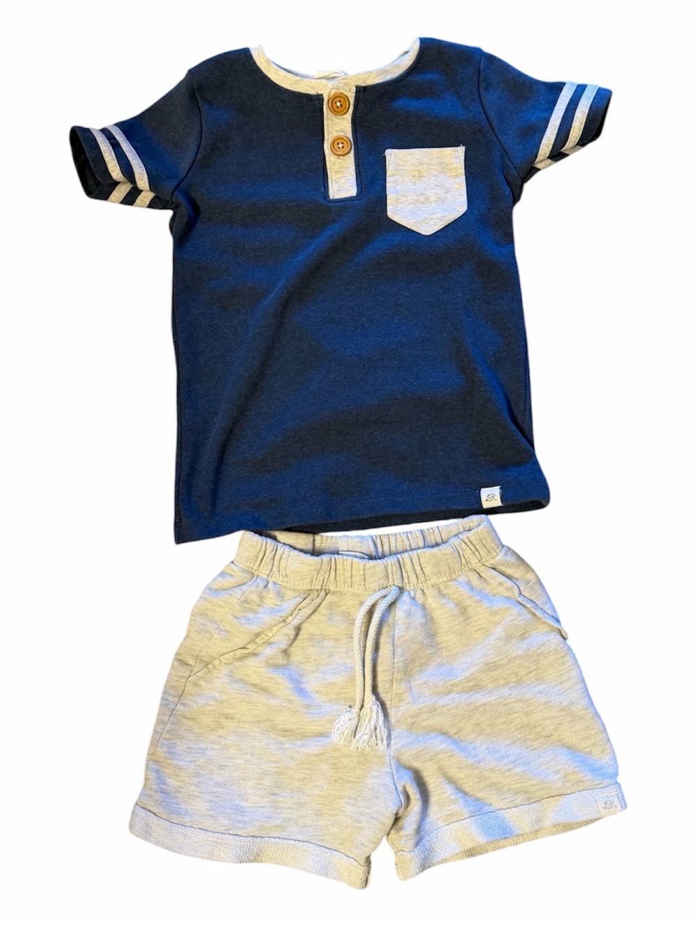 Lulu & Roo Navy and Heather Pocket Henley Tee & Shorts Set - Kids